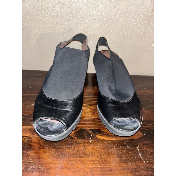 Donald J Pliner Mynne Black Leather Slingback Wedge Sandals Womens 8.5 Preppy - Picture 9 of 11